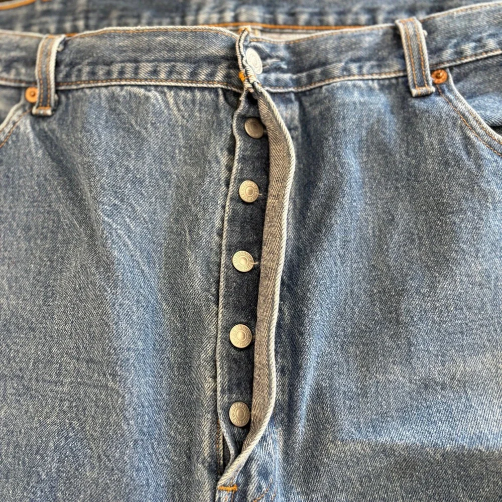 VTG 90s Levis 501 STF Jeans Mens 46x32 Made in USA Blue Straight Leg Button Fly